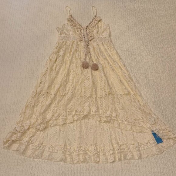 NWT CUPSHE Women's Large Summer Dresses Sleeveless Lace Tassel Cream strapless - Picture 2 of 3